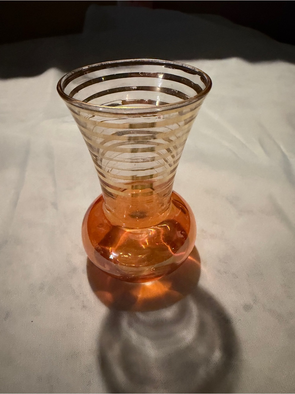 Handblown Orange Glass Accent Vase with Clear Striped Neck